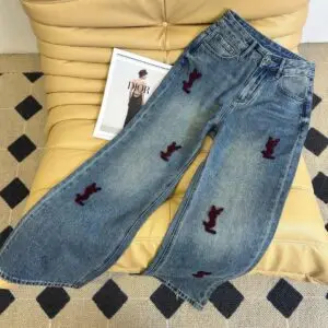 YSL Luxury Blue Embroidered Denim Pant